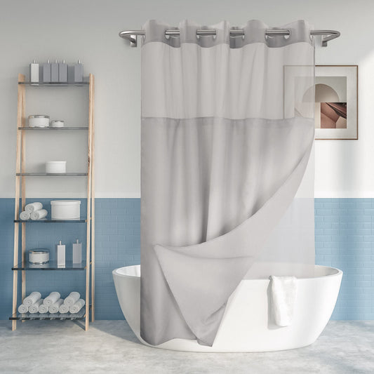 River Dream No Hook Slub Textured Shower Curtain with Snap-in PEVA Liner Set - 71" x 74"(72"), Hotel Style with See Through Top Window, Machine