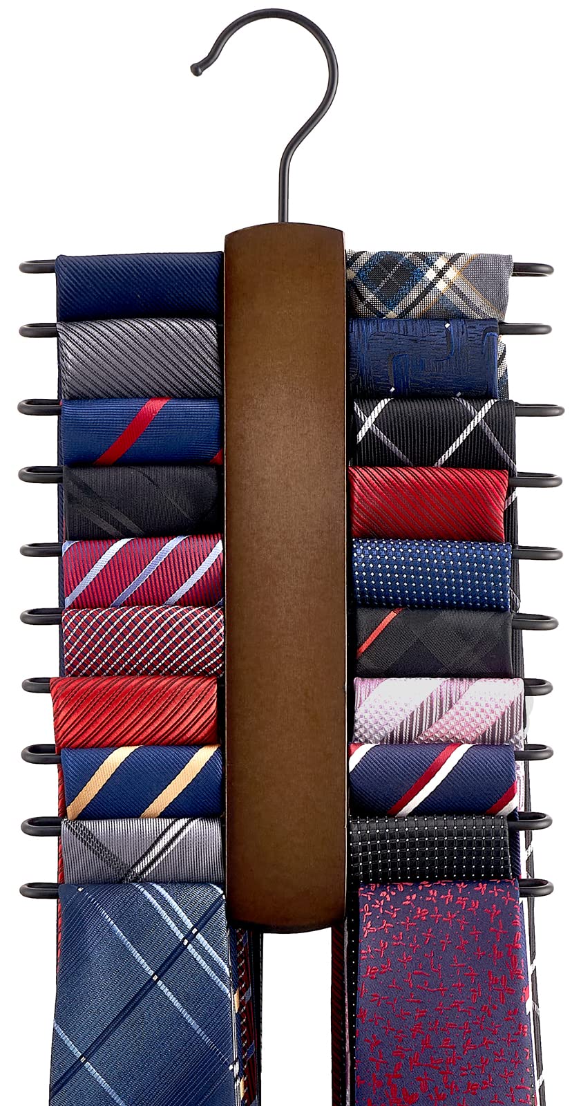Mkono Wooden Tie Rack Retro Belt Storage Hanger Organizer for Men Closet Space Saving Rack with 20 Non-Slip Hooks for Ties Belt Scarf Organizer 360