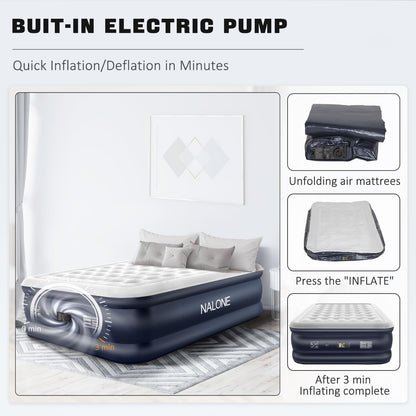 NALONE King Air bed, Inflatable mattress with Built in Pump, 203x152x46cm Double Blow Up Mattress in 3 Mins Self-Inflation/Deflation, Portable air