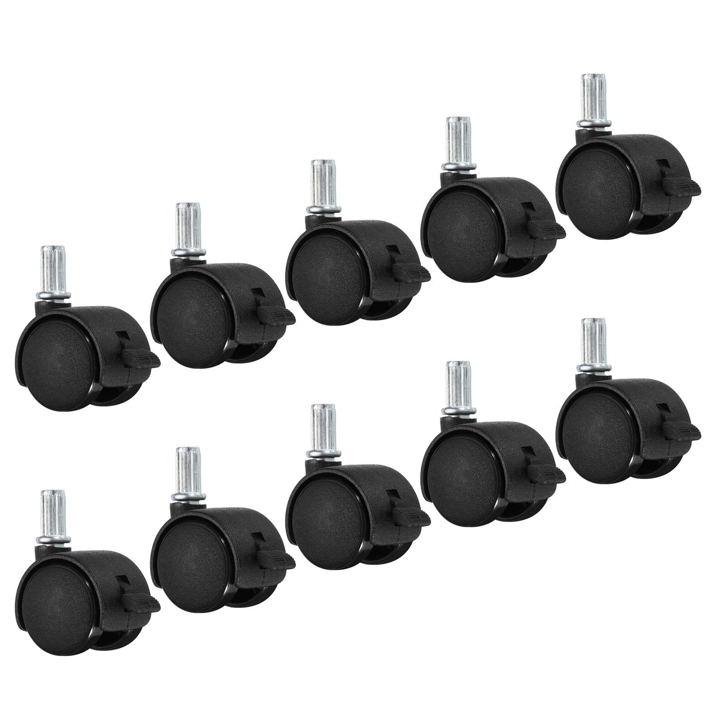 PATIKIL 1 Inch Stem Swivel Casters, 10 Pack Nylon 360 Degree Swivel Stem Wheels with Brake for Chair Desk Furniture Replacement, Black