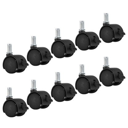 PATIKIL 1 Inch Stem Swivel Casters, 10 Pack Nylon 360 Degree Swivel Stem Wheels with Brake for Chair Desk Furniture Replacement, Black