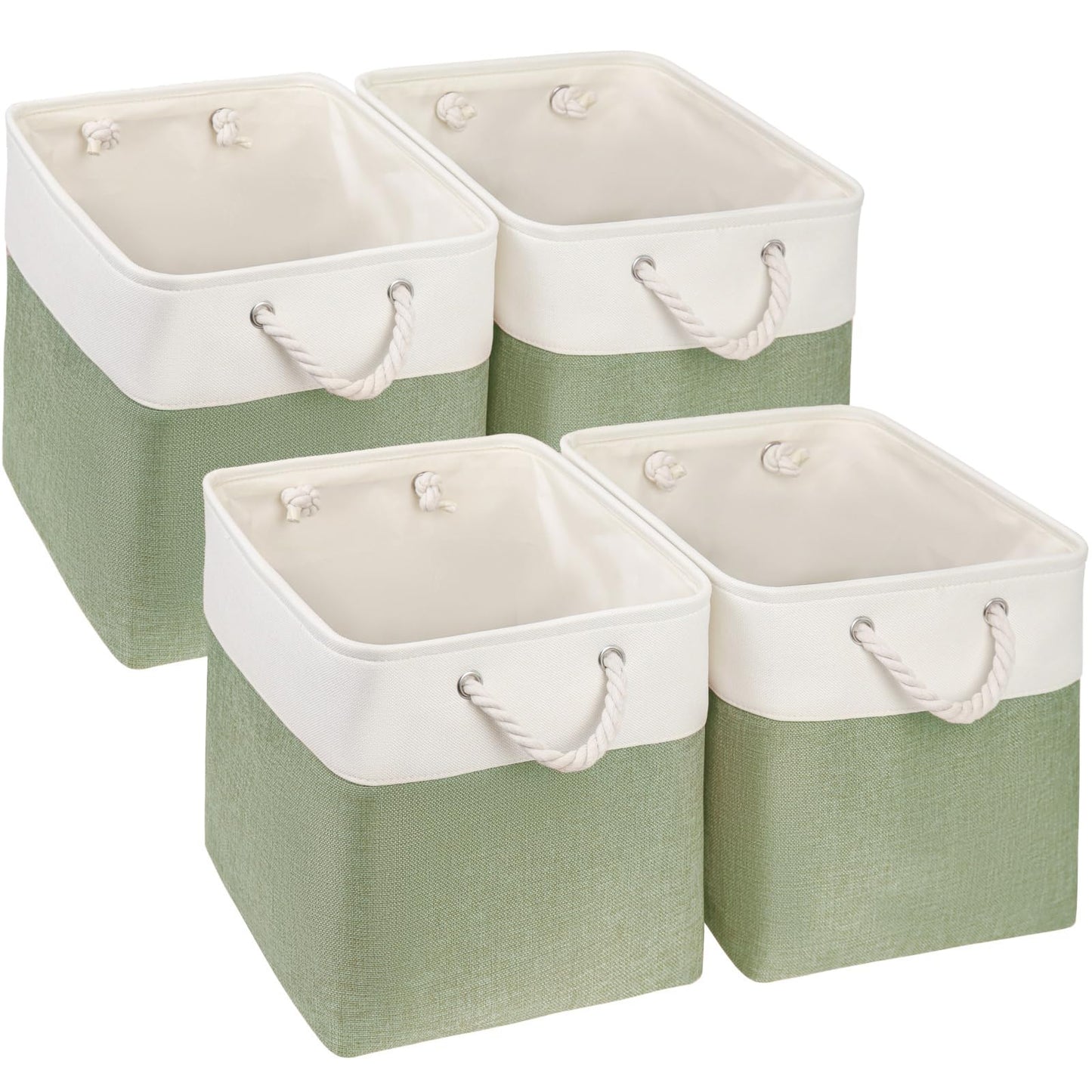 SOCOHOME 33x38x33cm Fabric Storage Boxes, Storage Baskets for Toys Nursery Clothes Shelf Closet(Green/White, Set of 4)