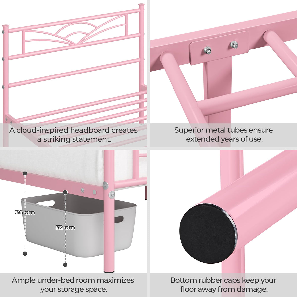 Yaheetech 3ft Single Metal Bed Frame with Cloud-inspired Design, Pink