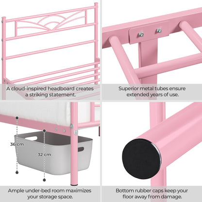 Yaheetech 3ft Single Metal Bed Frame with Cloud-inspired Design, Pink
