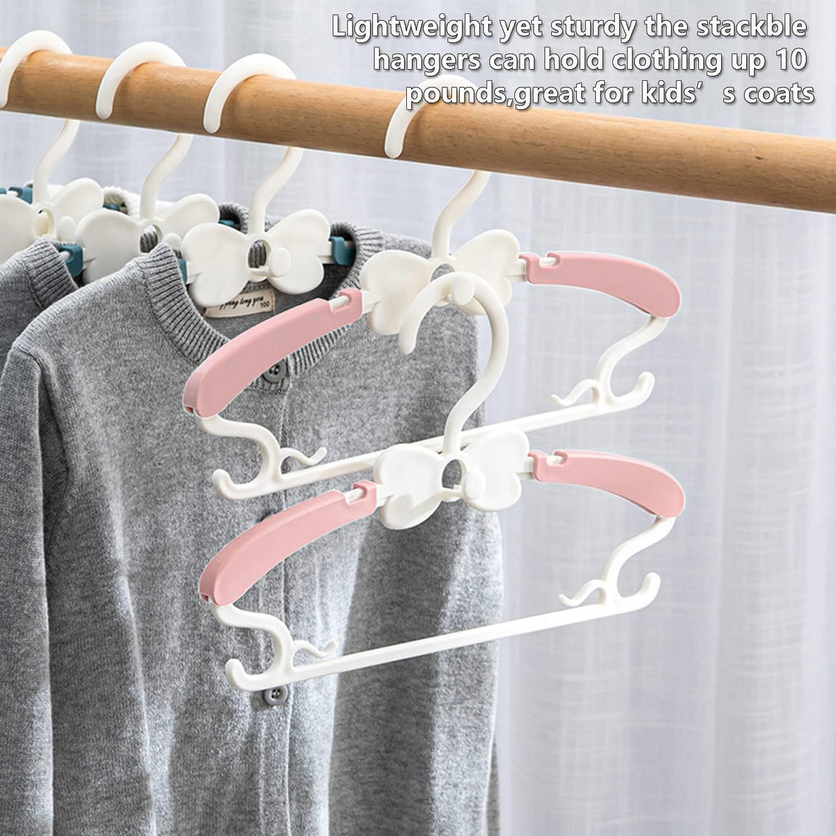 Baby Hangers 20 Pack, Adjustable Kids Hangers with Stackable Hooks Pink