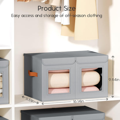 Homsorout 2 Pack Foldable Storage Boxes with Lids & Divider Board 31L Grey