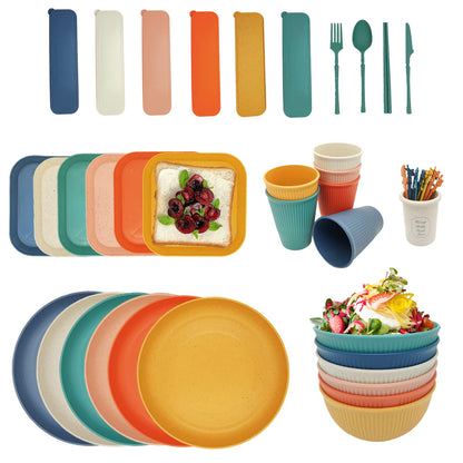 YEEBECA 67 Pieces Plastic Dinnerware Set for 6, BPA-Free Unbreakable Dinnerware Set for 6 People, The Outdoor Camping Tableware Set in 6 Colors