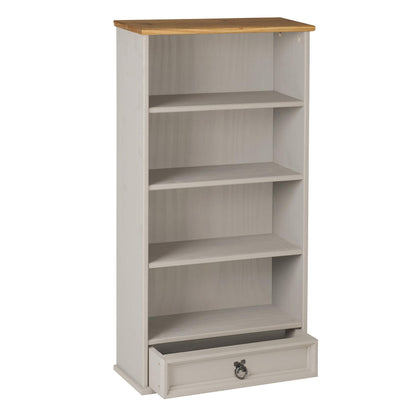 Mews Corona DVD Bookcase Rack Grey 1 Drawer CD Storage Unit Mexican Solid Pine