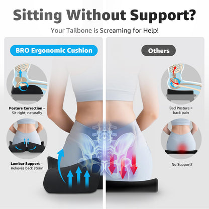 BRO Extra Large Coccyx Cushion with Cooling Cover for Tailbone Pain Relief