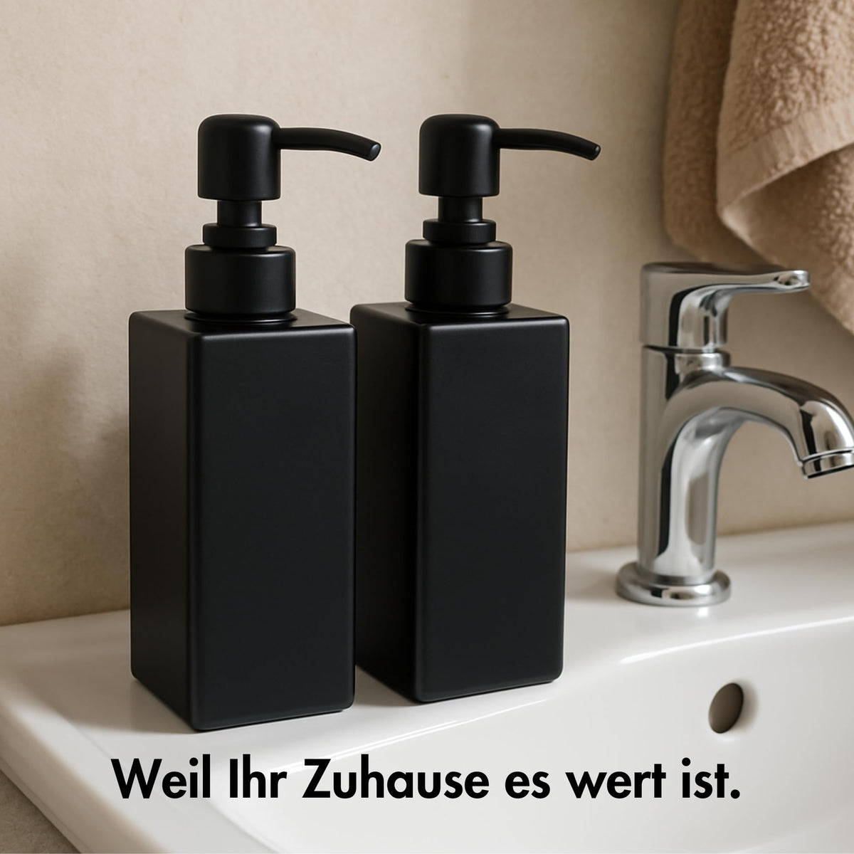 Soap Dispenser Glass Black Matt Pack of 2, 350 ml with Stainless Steel Pump - Detergent Dispenser for Kitchen