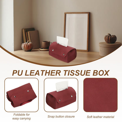 sourcing map Faux Leather Tissue Box Cover, Rectangular PU Tissue Box Cover with Button Tissue Holder Bag for Home/Bathroom/Car/Office Decor