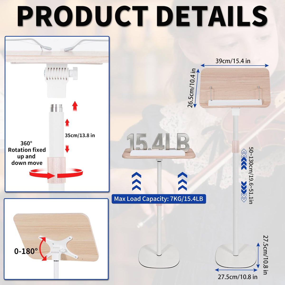 OUUTMEE Height Adjustable 50 to130CM Standing Reading Stand