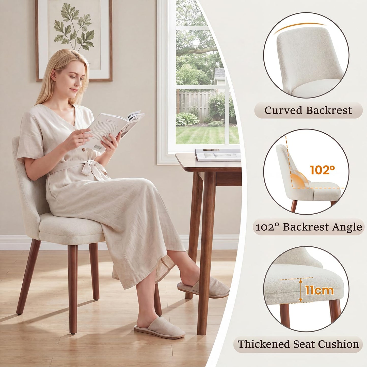 Dining Chairs Set of 6, Upholstered Dining Room Chairs with Ergonomic High Back, Thick Padded Seat, Skin-Friendly Fabric