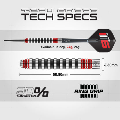 WINMAU Advance 500 Series Tungsten Red 24 Gram Steeltip Darts Set with Flights and Shafts (Stems)