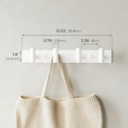White Wall Mounted Coat Rack – 4 T-Shaped Hooks on 12.6" Metal Rail (1 Pcs)