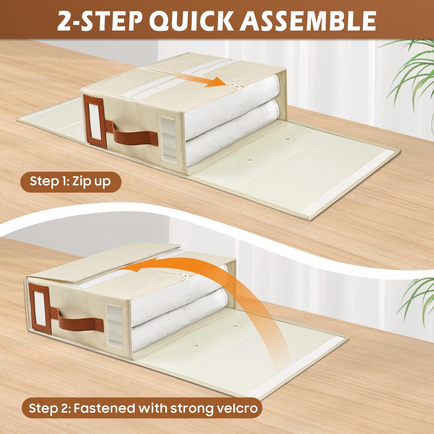 BOSNONA Bed Sheet Organiser 4 Pack Beige Bedding Storage Box Foldable King Size Bed Sheet Organiser Boxes with Zip for Bedsheets, Pillow Cases