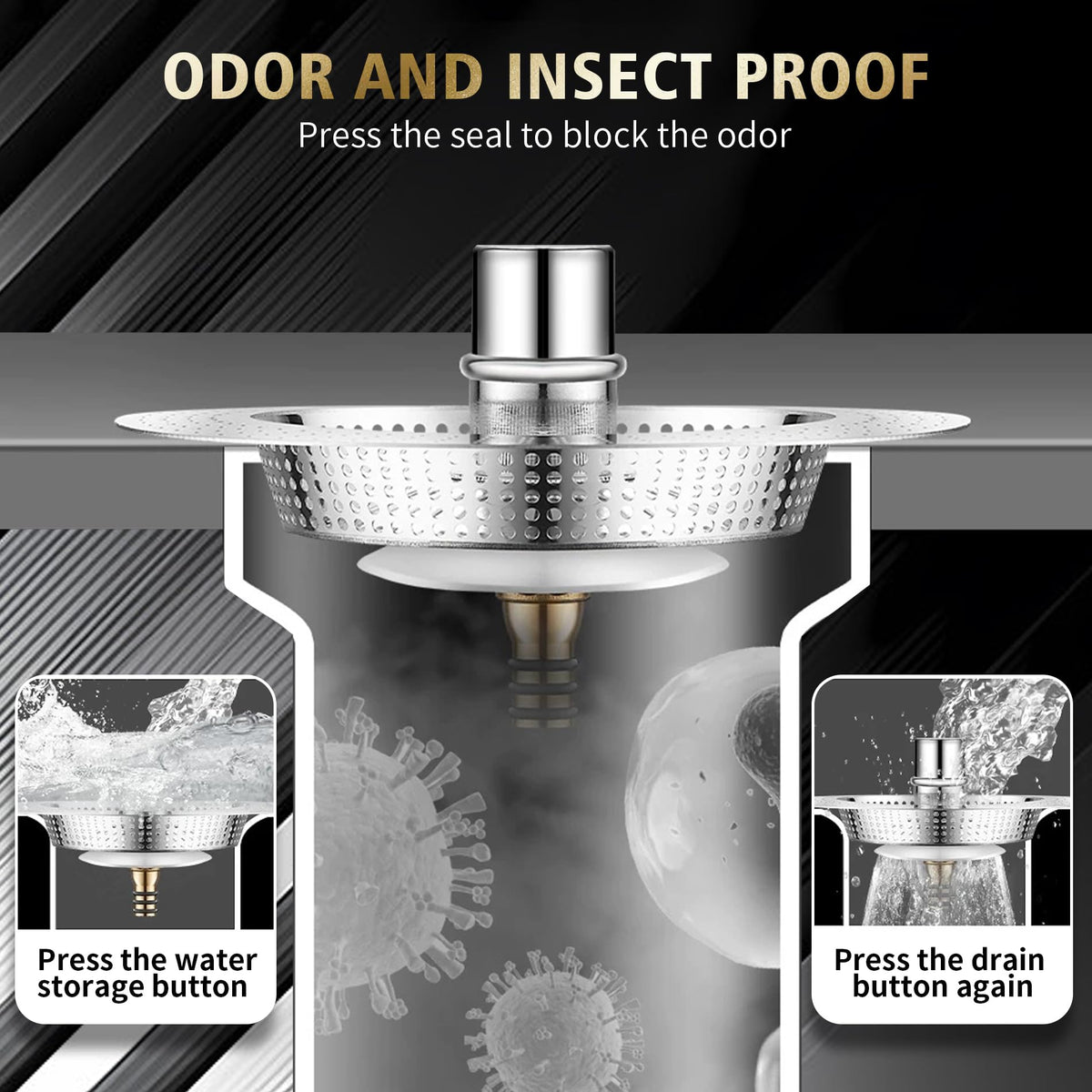 1Pcs Kitchen Sink Plug, Pop Up kitchen sink strainer plug, 3-in-1 Stainless Steel Sink Aid, Universal Sink Drain Stoppers