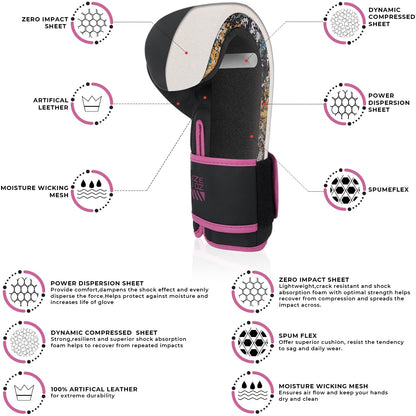 AQF Kids Boxing Gloves and Pads Set - Junior Boxing Set For Kickboxing & MMA Muay Thai Punching Gloves With Curved Pads For Martial Arts Training
