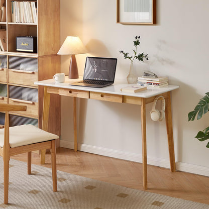 Aibiju Computer Desk with 2 Drawers, 47" Solid Wood Home Office Writing Desk, Compact Simple Tables with Hook for PC, Laptop, Students, Study, Makeup