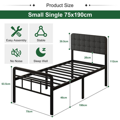 EMODA Small Single Bed Frame with Upholstered Headboard and Footboard