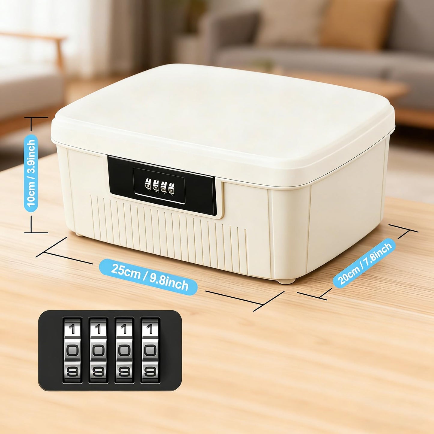 Yekolau Lockable Storage Box with Combination Code - Secure Document and ID Organiser, Waterproof Medication Case