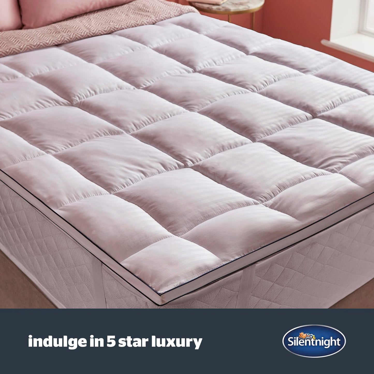 Silentnight Hotel Collection Mattress Topper Super King - Luxury Soft Silky Comfortable 5cm Thick Deep Mattress Protector Pad Cover with Deep Fit