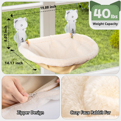 JUNSPOW Cat Window Perch Cordless, Foldable & Stable Cat Beds- Breathable Cats Window Hammock for Overlooking, Sunbathing and Climbing - Maximum Hold