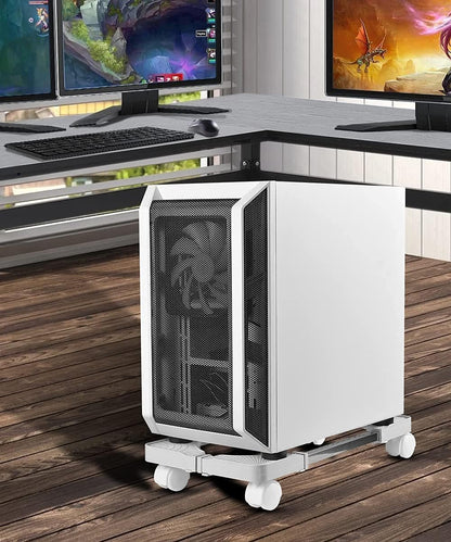 Mobile CPU Stand, Adjustable Computer Tower Stand with 4 Rolling Caster Wheels for Office and Home Use (White)