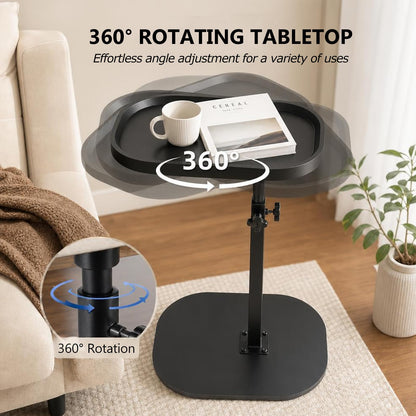 Gelory C Tables Height Adjustable Side Table Rotatable Bedside Desk, Black