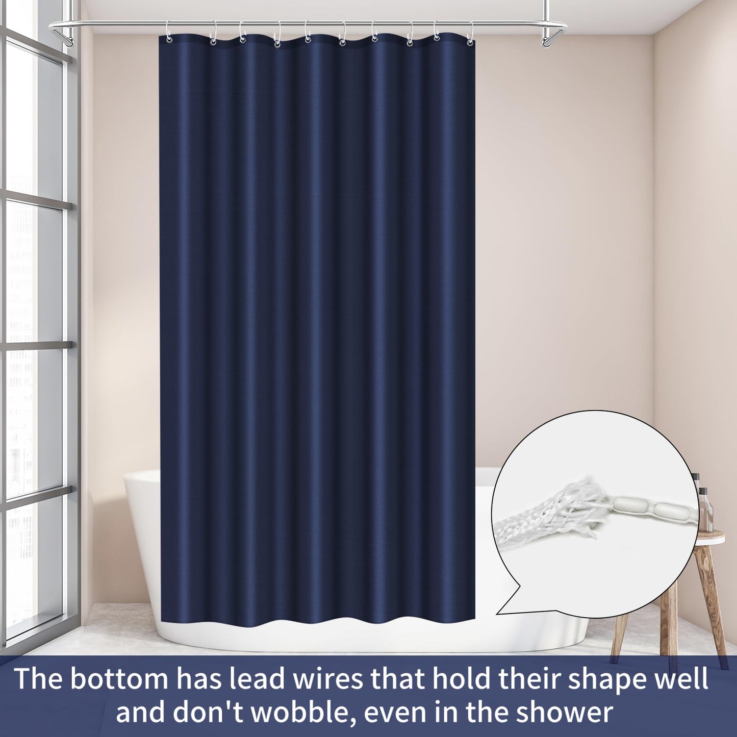 LUKDUNG 150 x 200 cm Polyester Textile Shower Curtain Anti-Mould for Bathroom, Curtain for Bathtub Shower Made of Fabric Waterproof Washable Shower