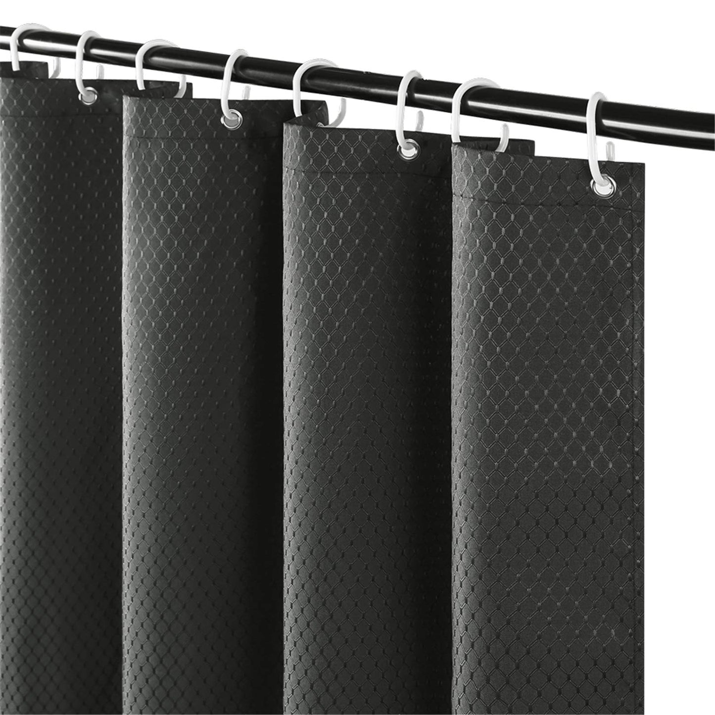 Furlinic Extra Long Shower Curtains 240cm drop for Bathroom Waterproof Mould Resistant Washable Weighted Polyester Fabric Dark Grey Sets With 12