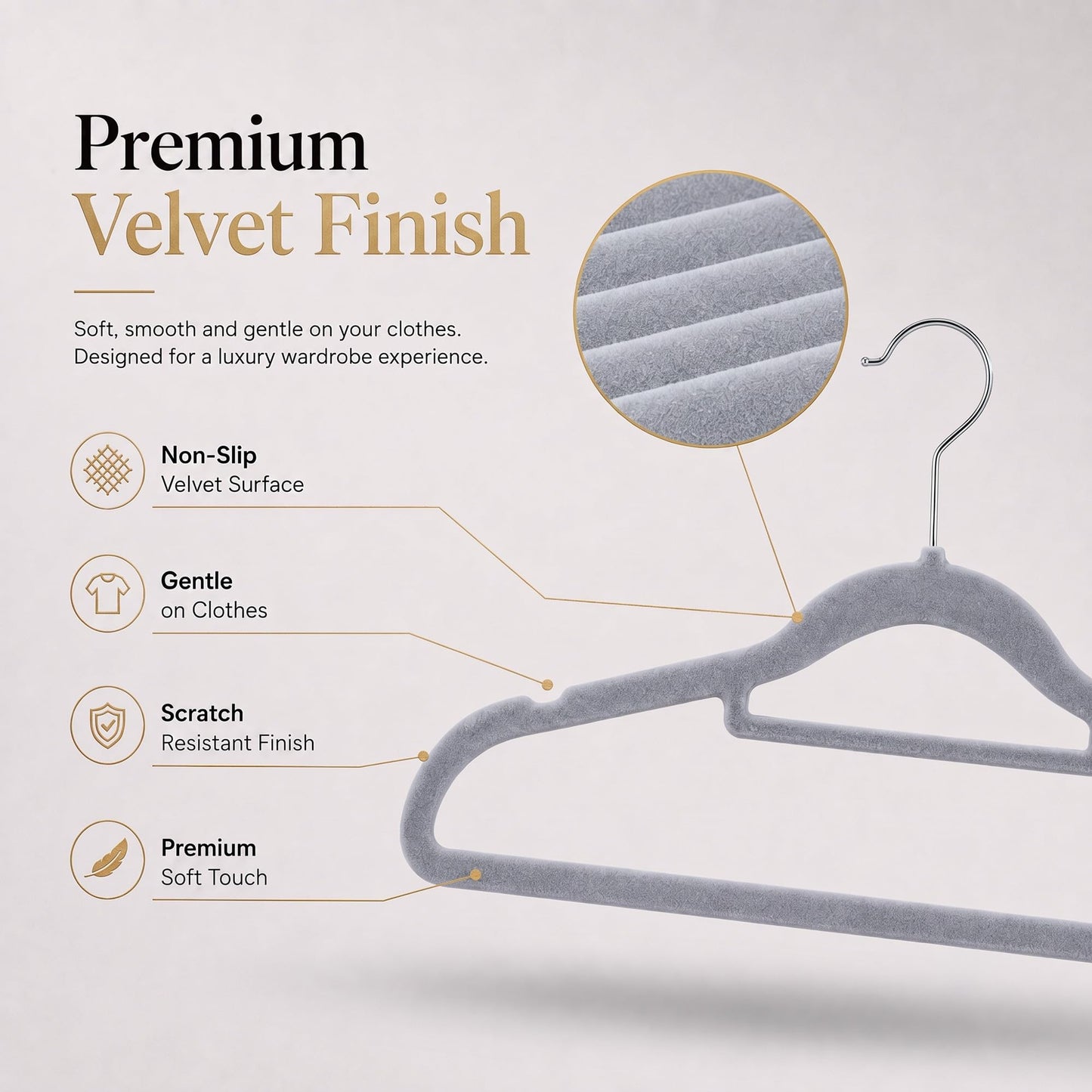 Housezy Coat Hangers, 20 Pack, Non-Slip Velvet Hangers for Clothes with Tie Bar & 360° Rotating Hook, Strong & Durable
