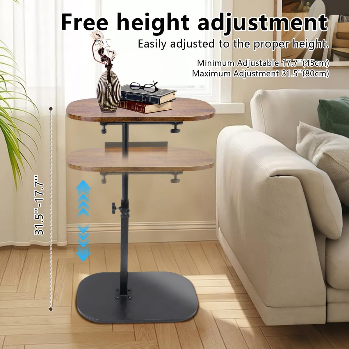 YYW Side Table TV Tray For Couch, Height Adjustable C Shaped End Table