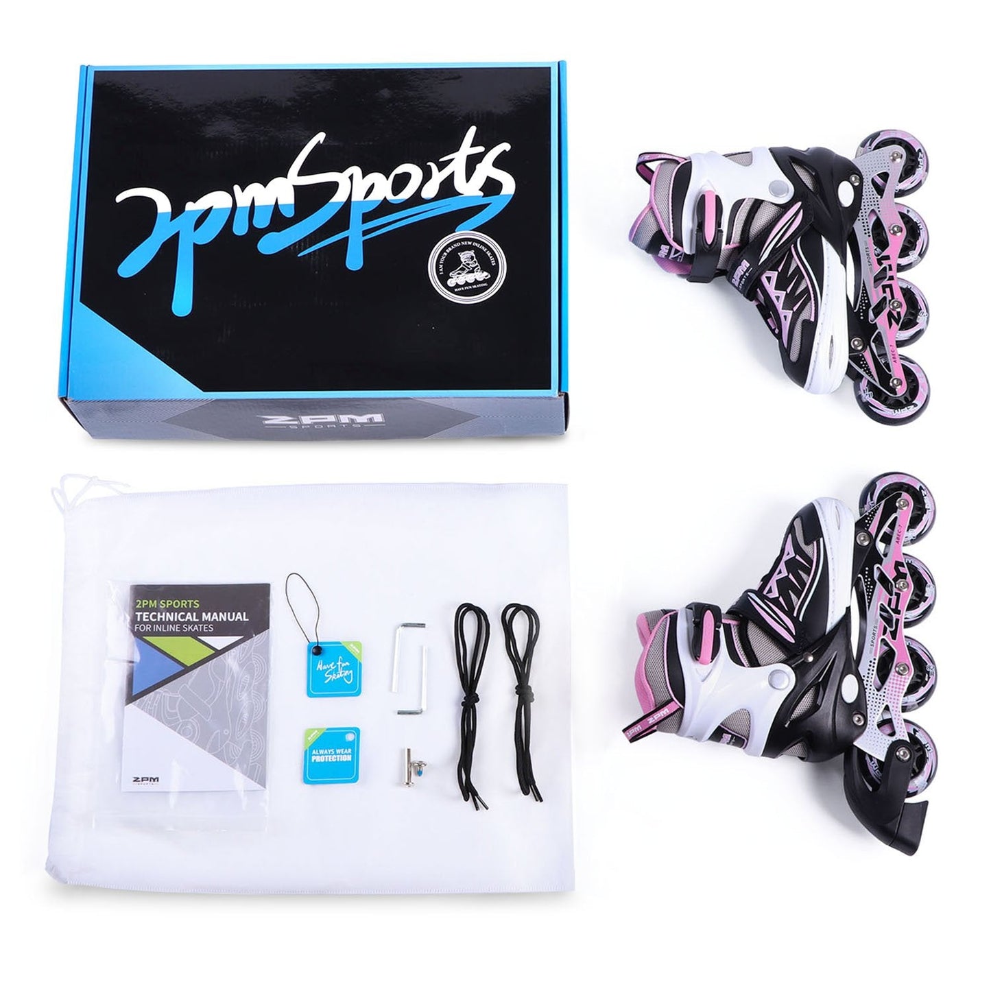 2pm Sports Adjustable Light up Inline Skates, Stylish Design Beginner Roller Skates for Boys and Girls - Pink Small