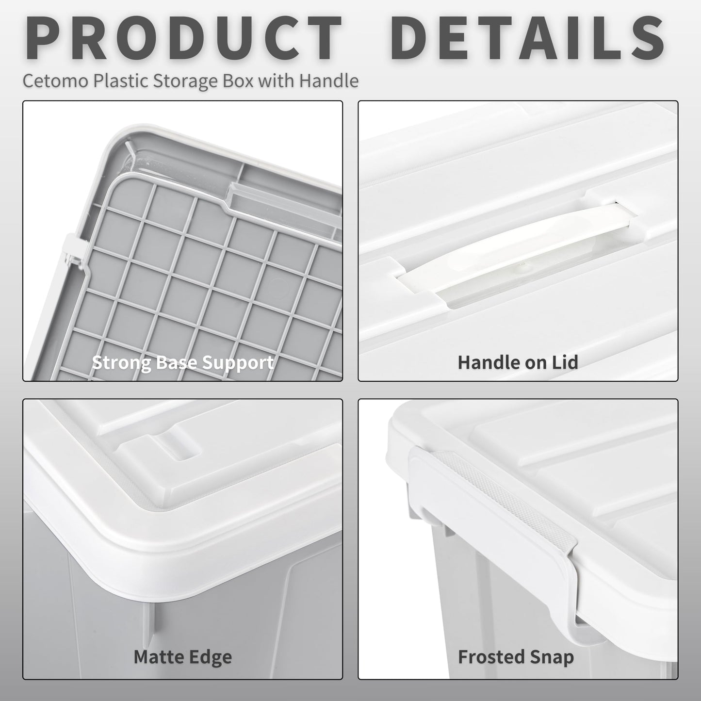 Cetomo 45L*6 Storage Boxes, Carry Plastic Storage Box with Lids, Organizing Container with Handle and Secure Latching Buckles, Stackable, Nestable