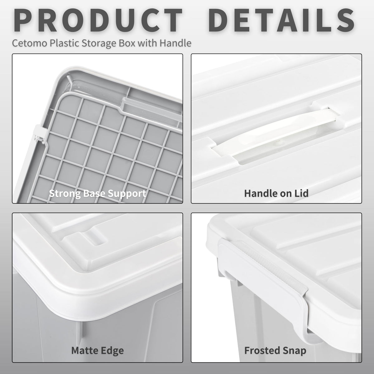 Cetomo 15L*4 Storage Boxes, Carry Plastic Storage Box with Lids, Organizing Container with Handle and Secure Latching Buckles, Stackable, Nestable