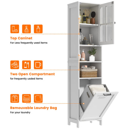 Feonase Tall Bathroom Cabinet with Removable Laundry Basket, Slim Freestanding Storage Organizer with Acrylic Door and 4 Shelves for Bathroom