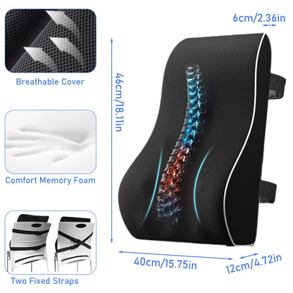 Chiziyixin Back Support for Office Chair, Memory Foam Lumbar Support Cushion with 2 Adjustable Straps, Black Back Lumbar Pillow for Office Chair