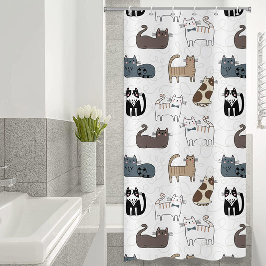 ASDCXZ Narrow Shower Curtain 90x180 cm, Cute Cartoon Cat Kids White Bath Washable Shower Curtains with eyelets Polyester Textile Waterproof Shower