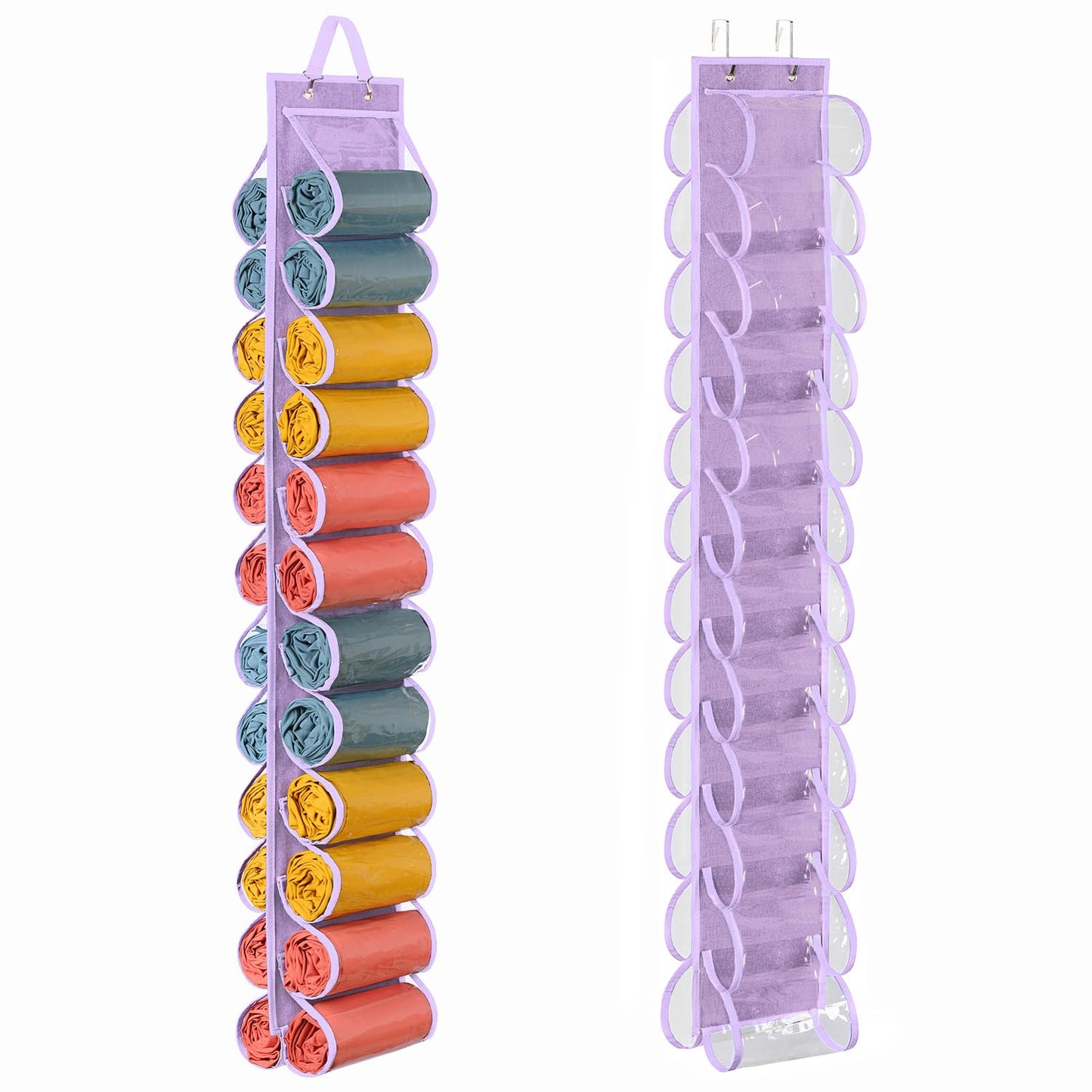 Lirex Hanging Yoga Legging Storage Organizer with 24 Pockets, Foldable Oxford Cloth Hanging Closet Organizer Shirts Jeans Storage Hanger Socks Holder