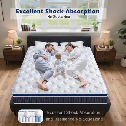 SEZMOONSI Super King Size Mattress 9.1 Inch, 6FT Hybrid Gel Memory Foam Superking Matress, Individually Pocket Sprung