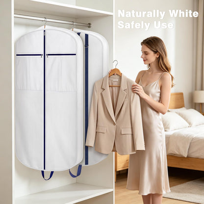 Univivi Premium Cotton Garment Bags for Travel, 43 in Suit Cover Bag,White