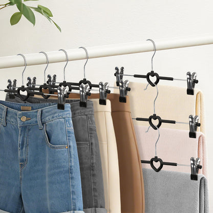 10 Pack Trouser Hangers with Clips |Space Saving Chrome Metal Adult Skirt & Coat Hangers|Strong Clothes Hangers for Trousers Bottoms Jeans Slacks