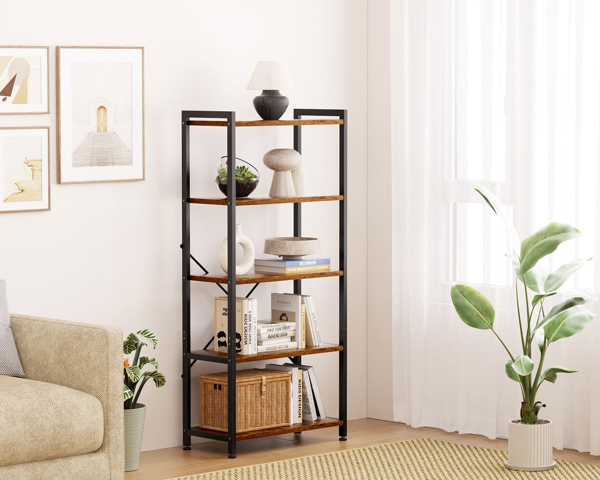 Coleshome 5-Tier Book Shelf Display Rustic Brown Industrial Bookcase