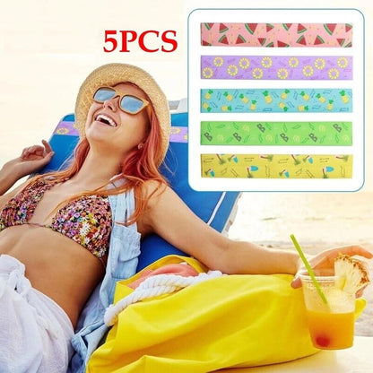 FiTspi 5Pcs Beach Towel Bands for Sun Loungers, Elastic Band for Sunbed Towel, Fixed Beach Towel Holder Sunbed Straps Holders