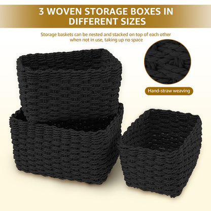 Set of 3 Wicker Storage Baskets for Organizing, Grass Woven Decorative Basket, Multifunctional Hamper for Toys, Cosmetics, Clothes