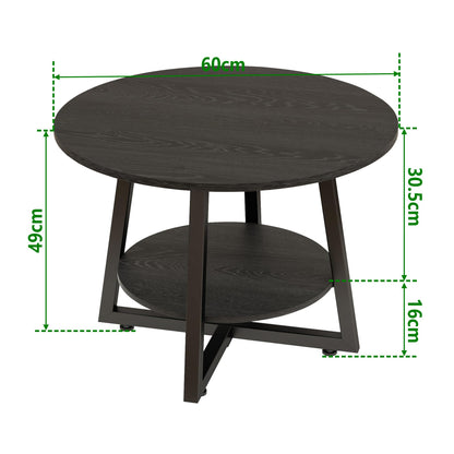 FOUBAM Round Coffee Table with Storage,Metal Small Coffee Table,Black