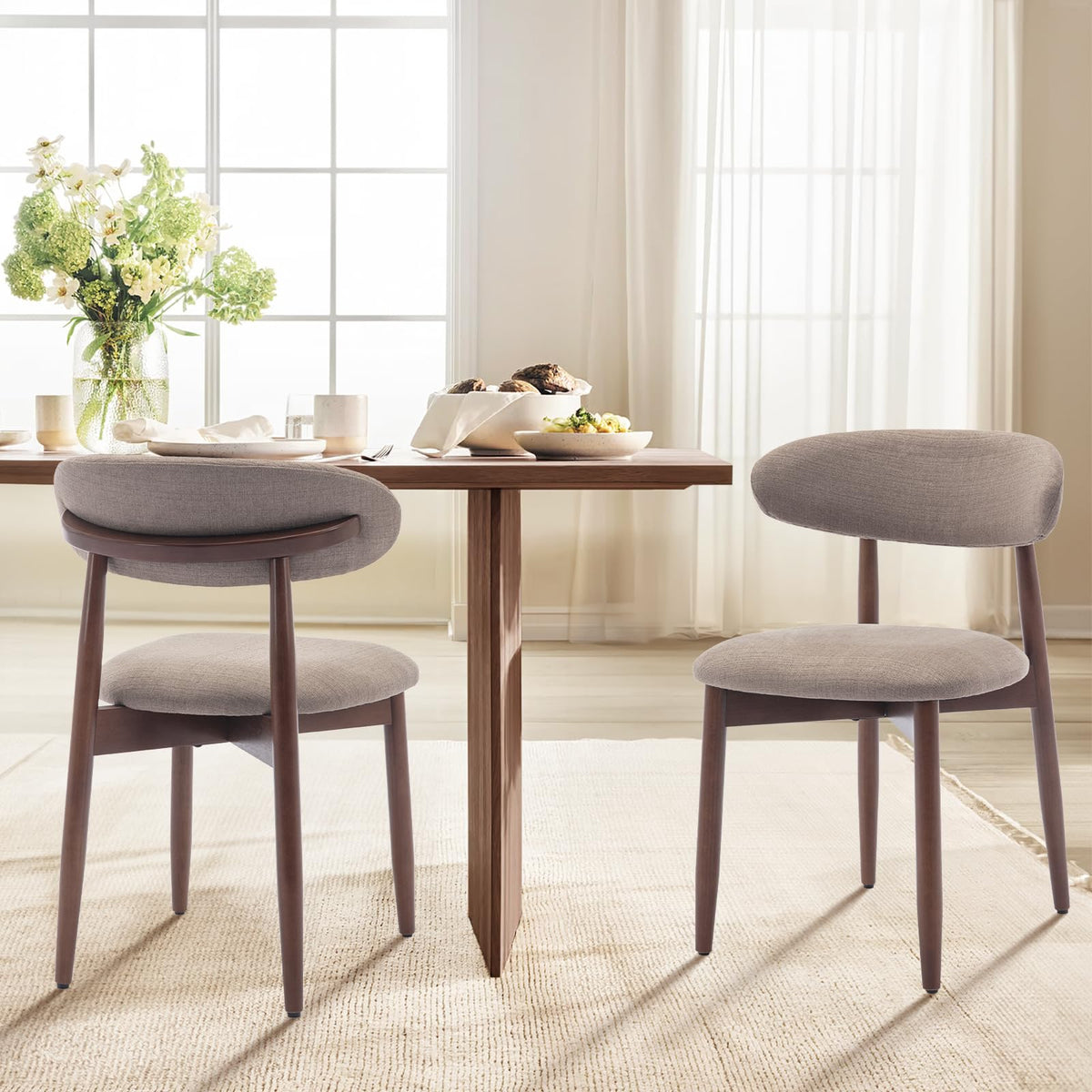 COLAMY Modern Dining Chairs Set with Wooden Legs – Upholstered Fabric Dining Room Chairs with Curved Backrest, Soft Cushion Seat