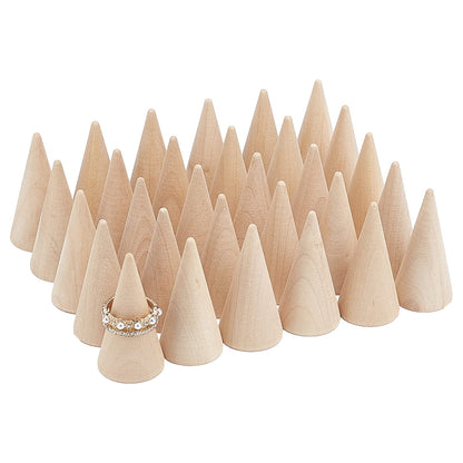 FINGERINSPIRE 30Pcs Wood Cone Ring Holder BurlyWood 25x50mm