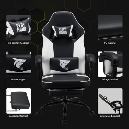 Play haha.Ergonomic Gaming Chair with Footrest, High Back Office Chair with Lumbar Support and Headrest